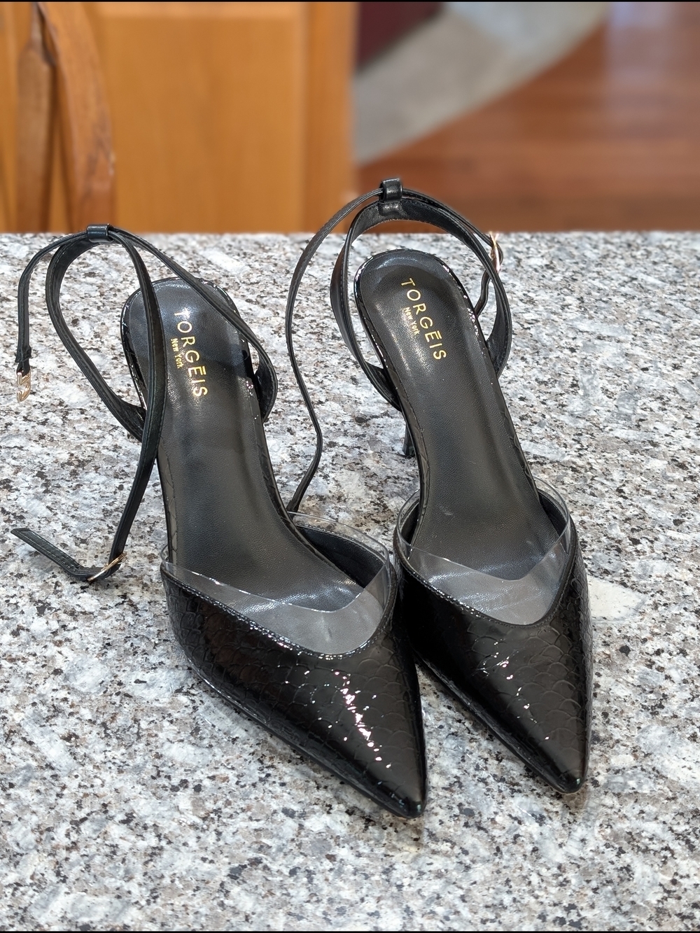Torgeis New York Black Patent Heels | Pointed Toe Slingback | Size 10 | Chic Dre